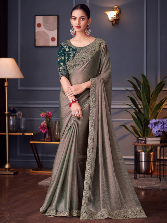 Chiffon Embroidered Border Saree - Ressa
