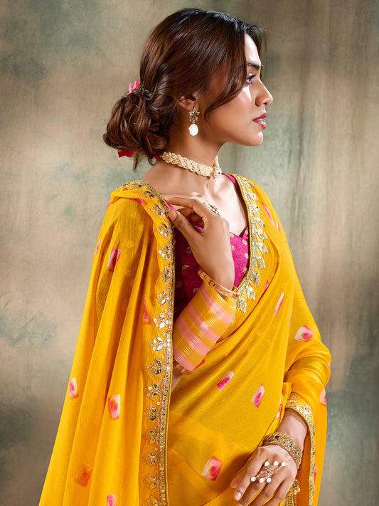 Chunri Yellow Georgette Saree - Ressa