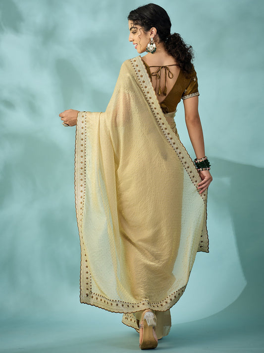 Cream Tissue Silk Saree with Zari Stripes - Ressa