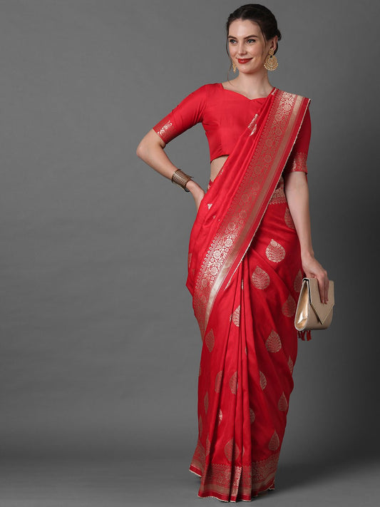 Crimson Red Banarasi Silk Saree - Ressa