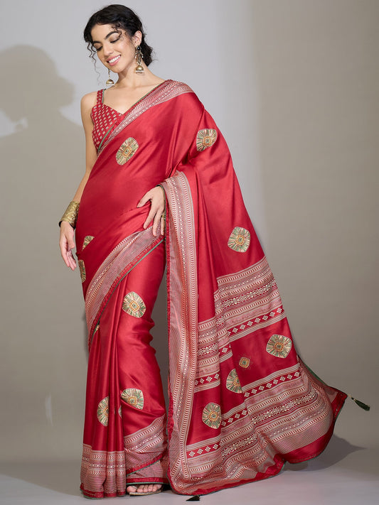 Crimson Silk Saree - Ressa