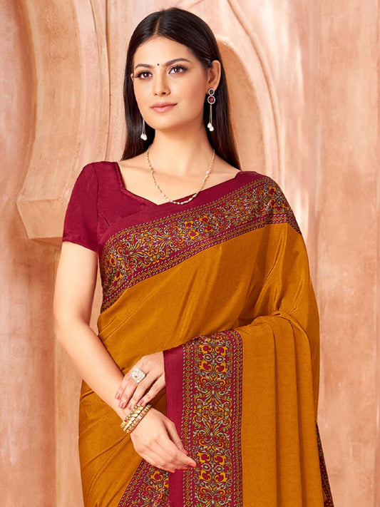 Mustard & Maroon Dual-Tone Satin Saree