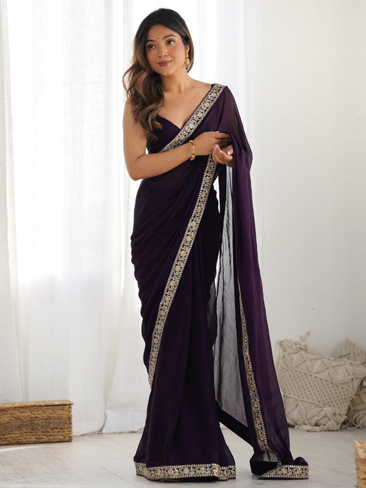 Deep Plum Georgette Saree - Ressa