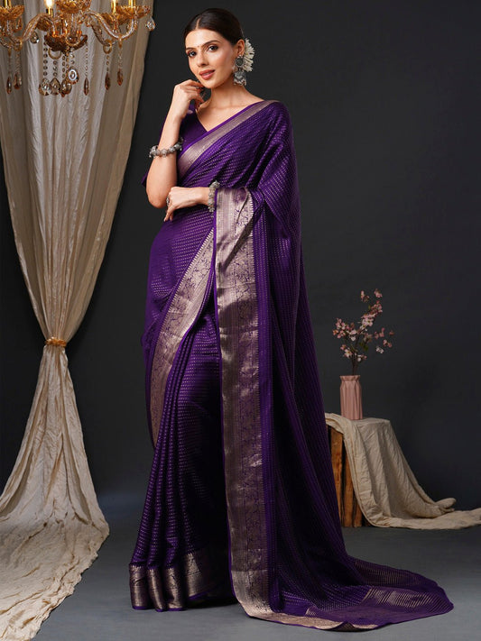 Deep Purple Viscose Banarasi Silk Saree - Ressa