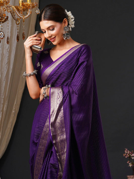 Deep Purple Viscose Banarasi Silk Saree - Ressa
