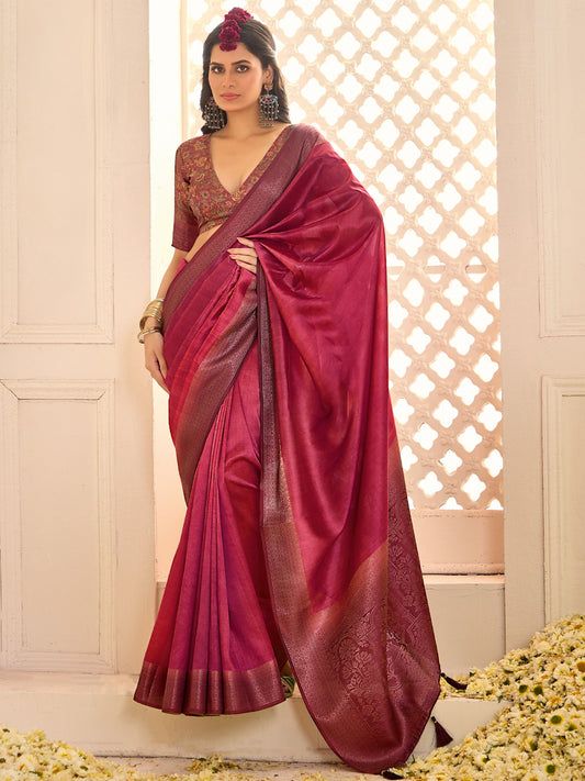 Deep Red Banarasi Silk Zari Weaving saree - Ressa