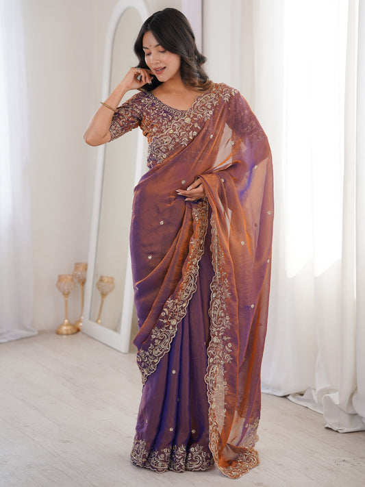 Deep Wine Dual Tone Tissue Silk Saree - Ressa
