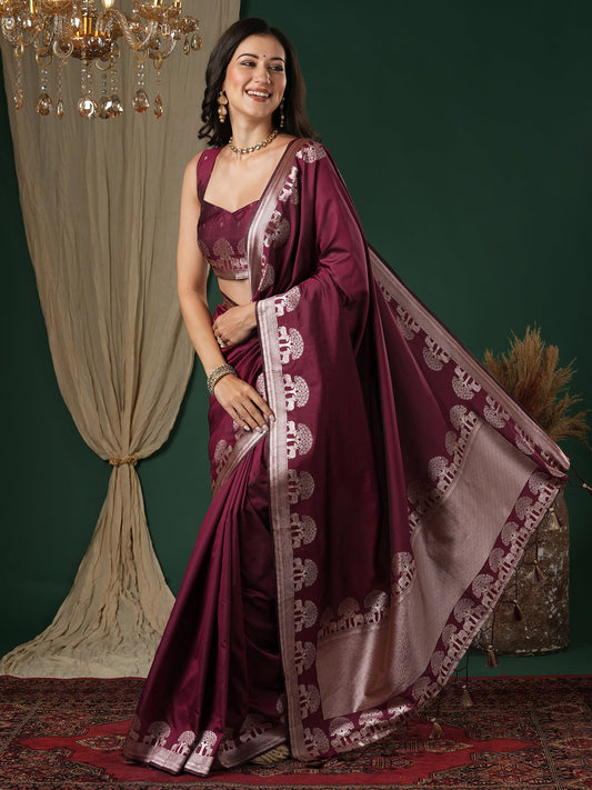 Deep Wine Saree - Ressa