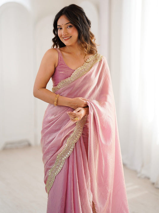 Elegant Baby Pink Silk Blend Saree - Ressa