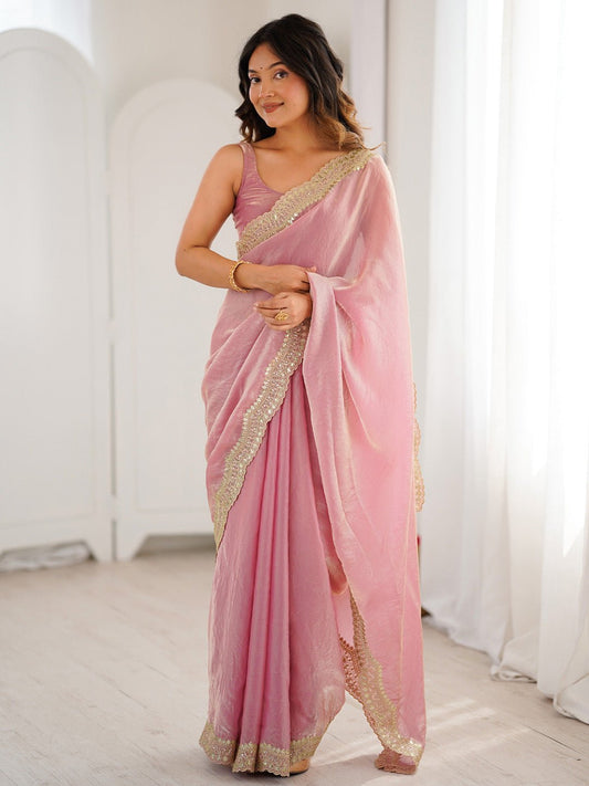 Elegant Baby Pink Silk Blend Saree - Ressa