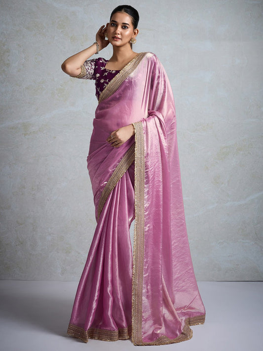 Elegant Dusty Lavender Silk Blend Saree - Ressa