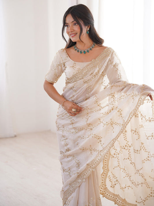 Embellished Embroidered Tissue Work Saree - Ressa