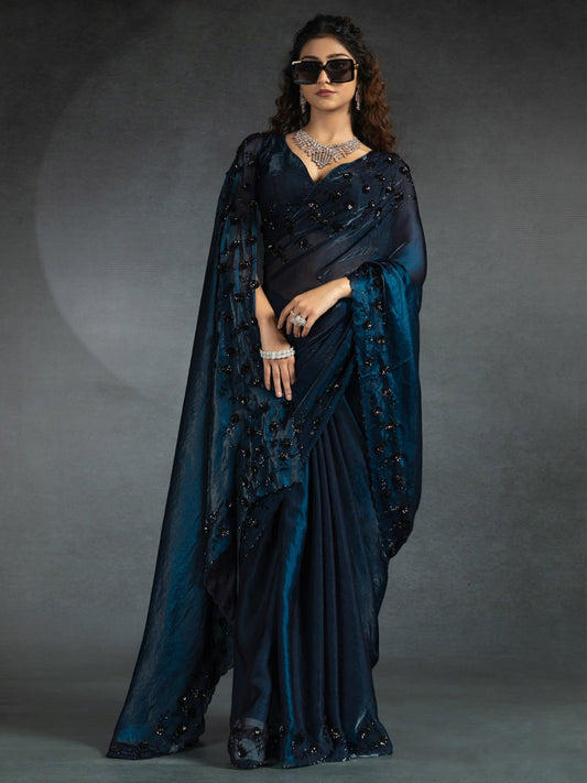 Embellished Sequinned Shimmering Satin Sarees - Ressa