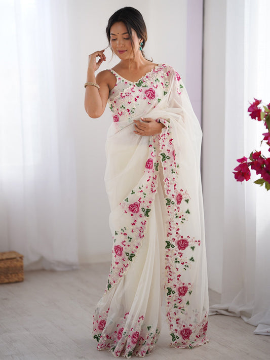 Emroidery Supernet Saree - Ressa