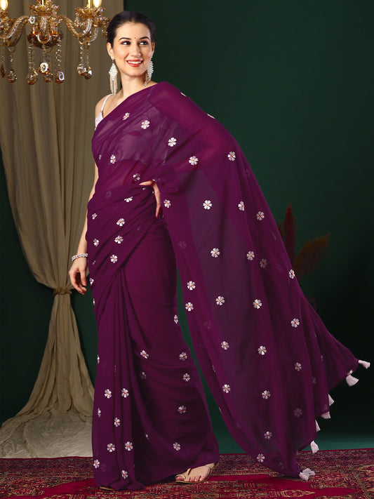 Plum Magenta Georgette Saree