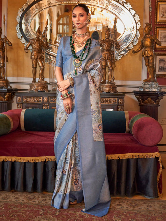 Floral Print Zari Woven Border saree - Ressa
