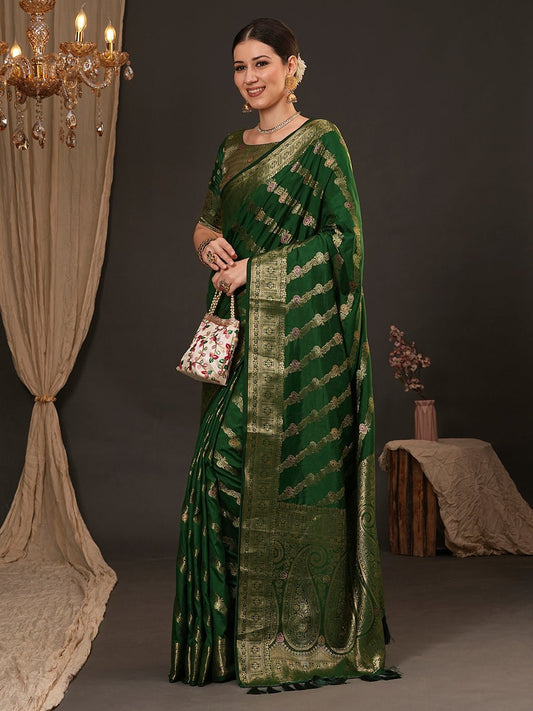 Green Banarasi Zar Silk Blend Saree - Ressa
