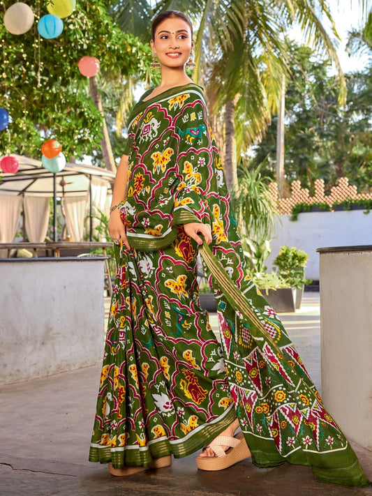 Green Patola Printed Cotton Silk Saree - Ressa