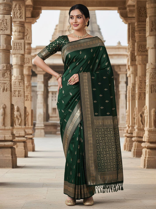 Green Silk Blend Banarasi Silk Saree - Ressa