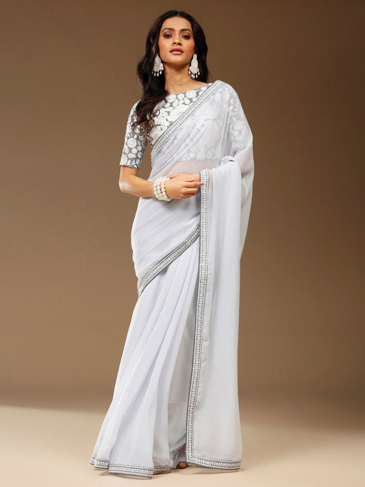 Grey Georgette Party Wear Saree - Ressa