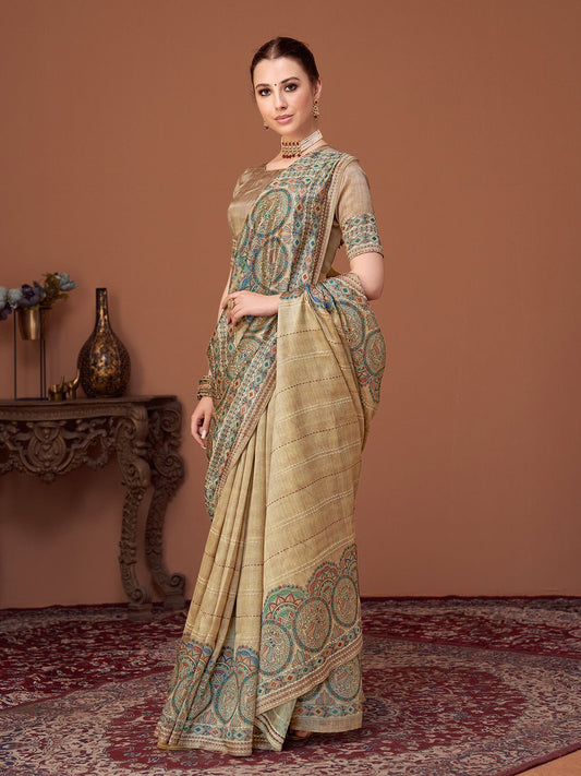 Heritage Cream Handloom Silk Blend Saree - Ressa