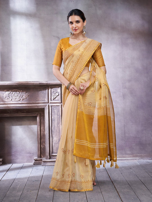 Heritage Cream Tissue Silk Saree - Ressa