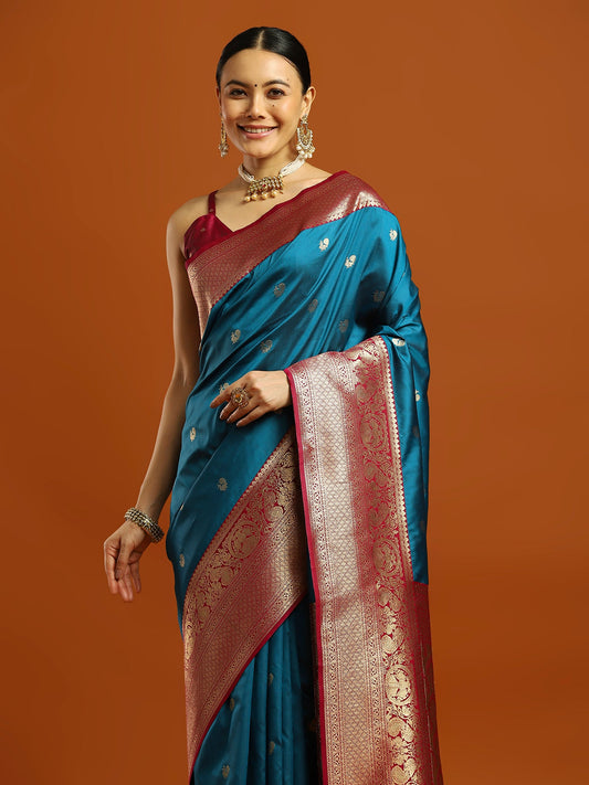 Heritage Teal and Mazenta Banarasi Silk Blend Saree - Ressa