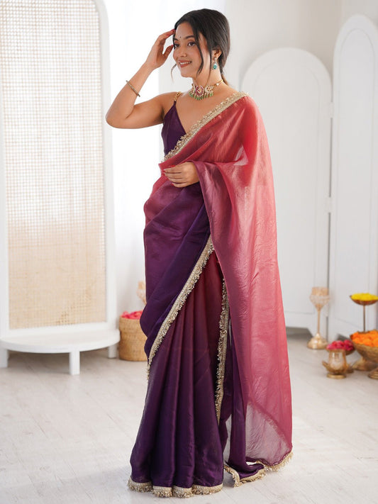 Heritage Violet and Pink Silk Blend Saree - Ressa