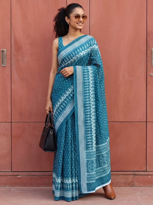 Ikat & Warli Print Cotton Mulmul Saree - Ressa