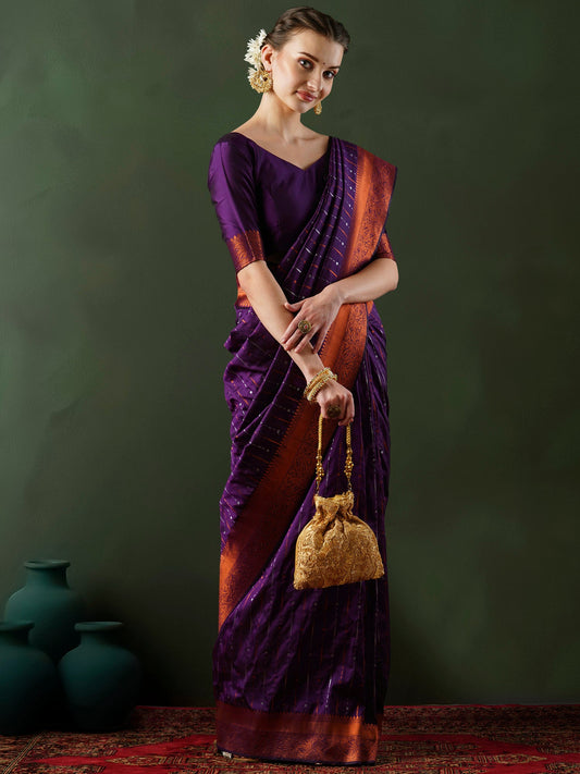 Kanjivaram Silk Saree with Copper Zari Border - Ressa