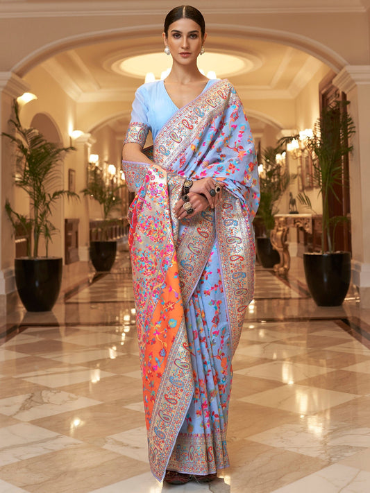 Kashmiri Silk Saree with Flower Motif - Ressa
