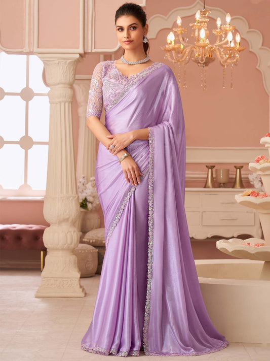 Lavendar Embellished Sequinned Georgette Saree - Ressa