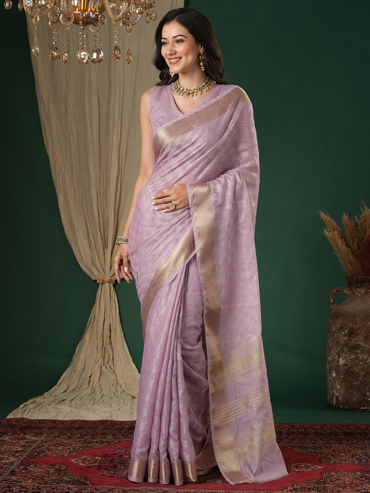 Lavender Lilac Tissue Georgette Saree - Ressa
