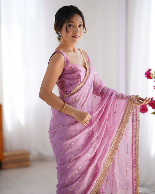 Lavender Organza Sequin Saree - Ressa