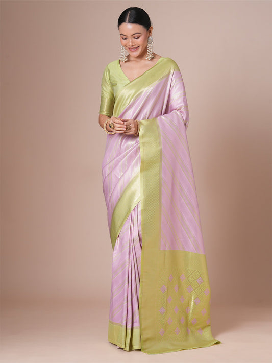 Lavender Puer Silk Banarasi Saree - Ressa