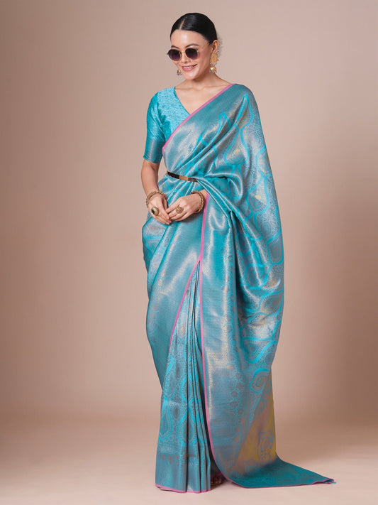 Light Bllue Silk Blend Kanjeevaram Silk Saree - Ressa