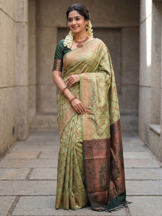 Light Green Banarasi Silk Saree - Ressa