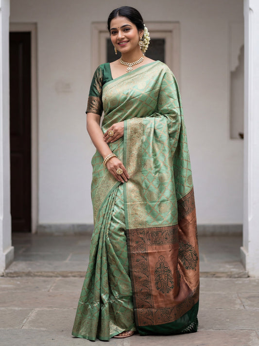 Light Green Banarasi Silk Saree - Ressa