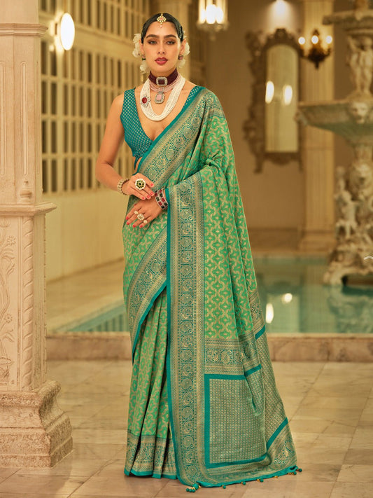 Light Green Silk Banarasi Saree - Ressa