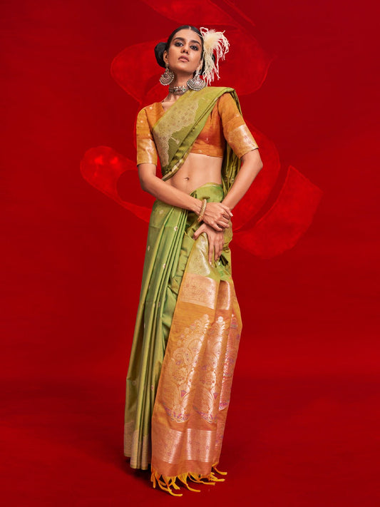 Lime Green Banarasi Weave Saree - Ressa