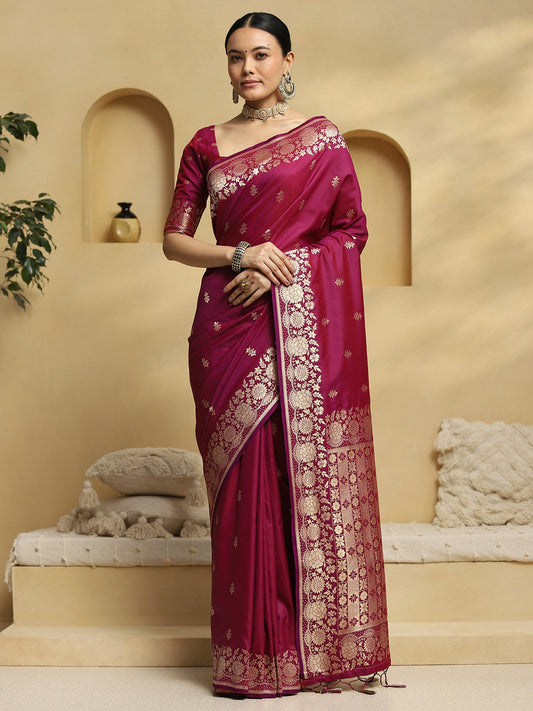 Magenta Banarasi Silk Saree - Ressa