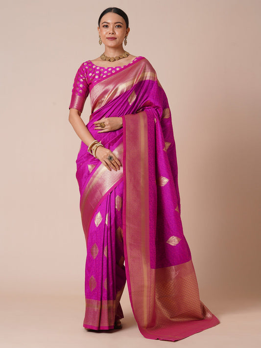 Magenta Banarasi Silk Saree with Zari Weave - Ressa