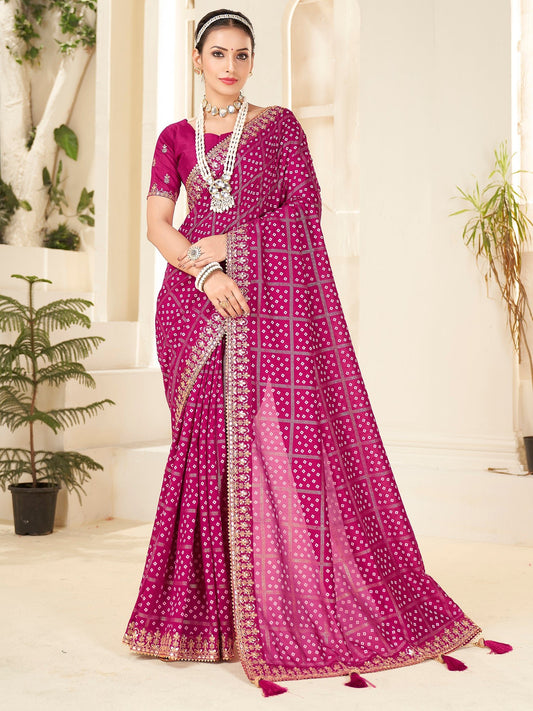 Magenta Bandhani Print Saree - Ressa
