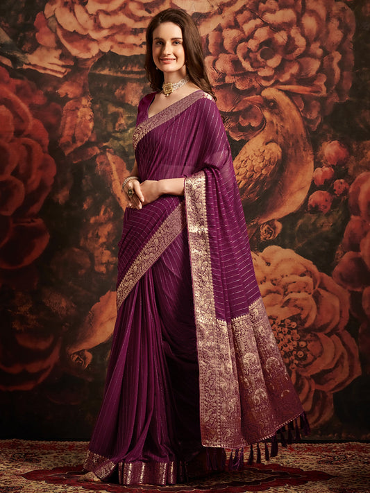 Magenta Floral Georgette Saree - Ressa