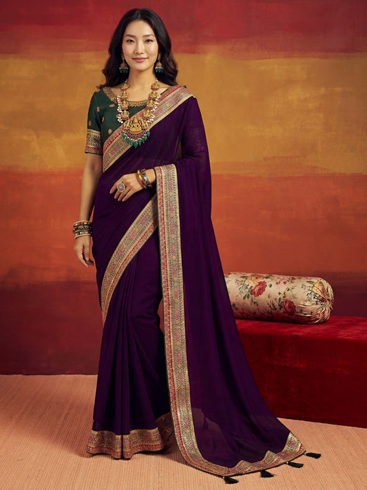 Magenta Pink Tissue Silk Saree with Zari Stripes - Ressa