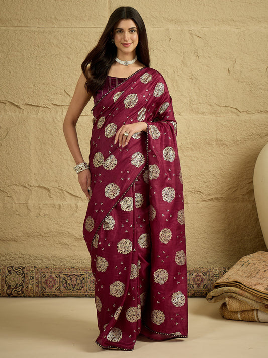 Magenta Silk Blend Traditional Woven Saree - Ressa