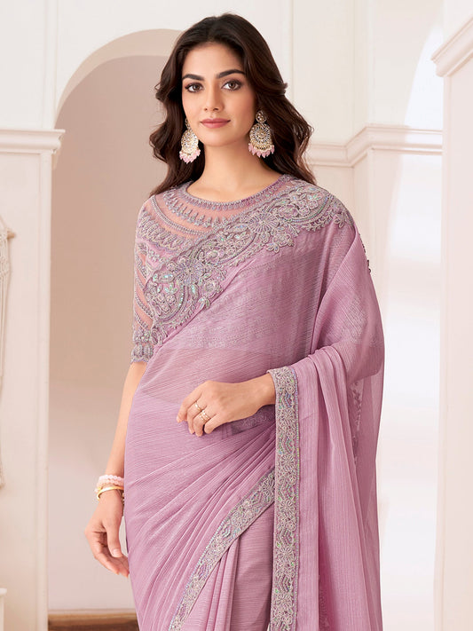Mauve Embellished Party wear Saree - Ressa