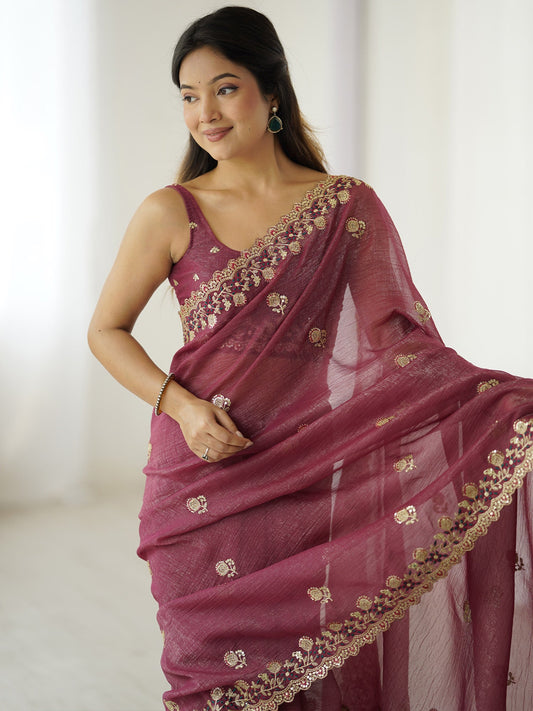 Mauve Embellished Tissue Sarees - Ressa