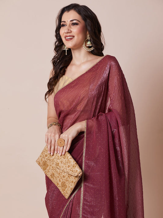 Mauve Rose Fendi Chiffon Saree - Ressa