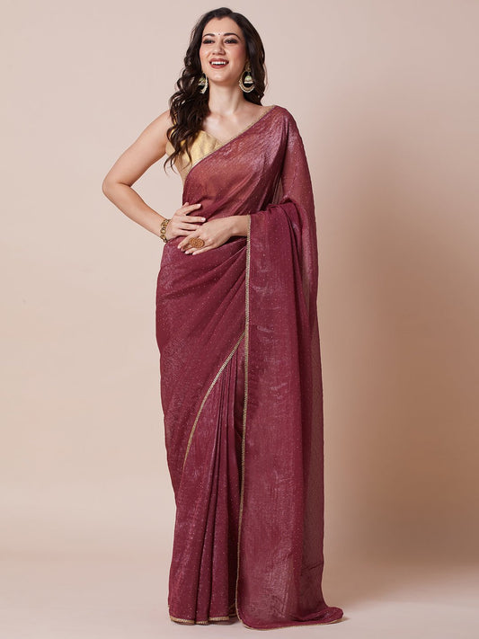 Mauve Rose Fendi Chiffon Saree - Ressa